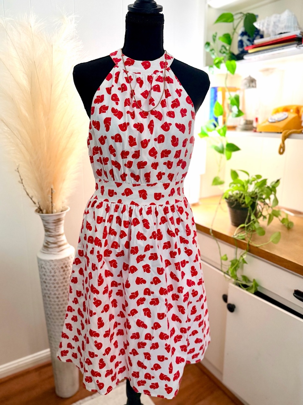Ducks in a row Hippo cotton blend halter dress - fit and flare sleeveless M
